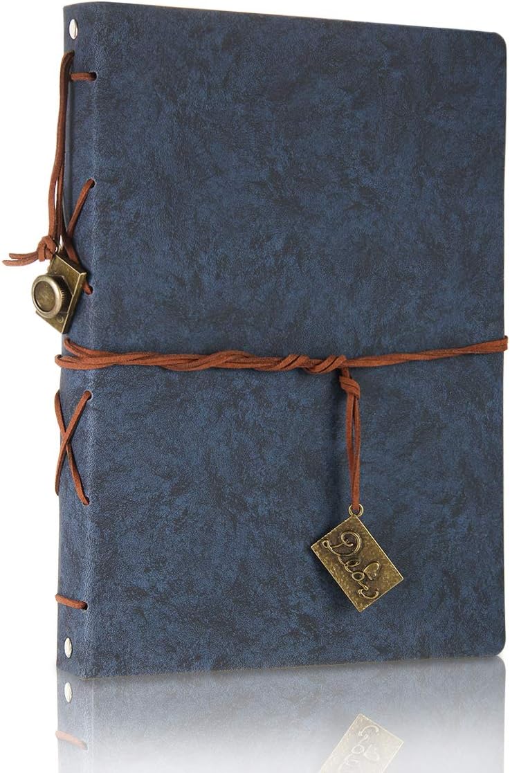 ThxMadam Leather Scrapbook Album 60 Pages Love Memory  Photo Book Album 10.82 x 8.07 in,Scrapbooking Supplies Kits for Couples Anniversary Travel Scrapbook Family Scrap Book Blue Large