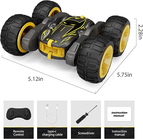 Miniatura 7 de Tecnock Coche de control remoto para niños, autos RC de 2.4 GHz con USB-C de fácil carga, 4WD de doble cara gira y gira en 360, auto de acrobacias a