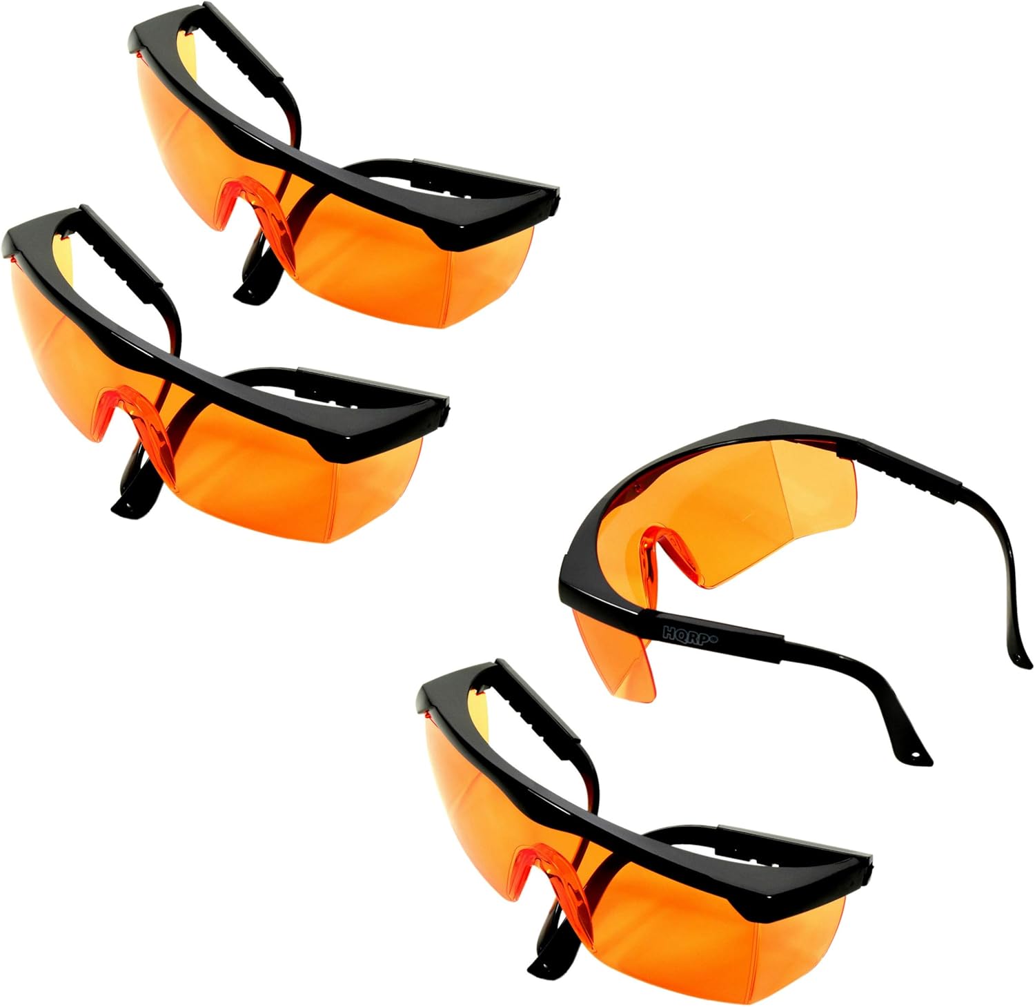 HQRP 4-pack Safety Orange Tint Glasses/Eyewear for Protection from Light, Flying Particles/Liquids, Sawdust, Debris, Dust, Oil, Chemicals Sun Meter