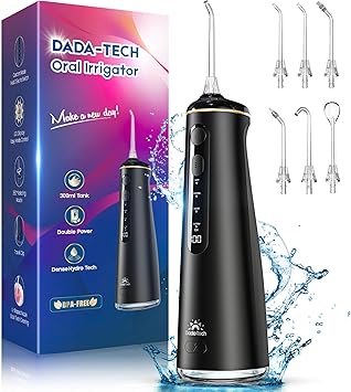 Water Flosser for Teeth, Cordless Oral Irrigator Portable Dental Cleaner Picks with 8 DIY Modes 7 Jets 300ml Tank Braces Flossers Rechargeable Black