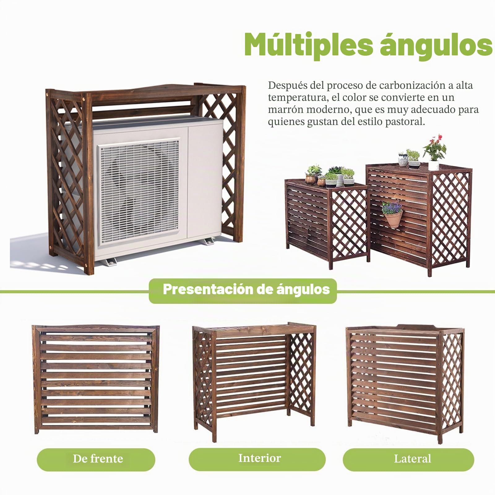 Cubierta Aire Acondicionado Exterior Madera Protector Aire Acondicionado Exterior Grande Valla De Madera Cubre Balcones Exterior Puesto De Flores Para Jardín Balcón Decoración Terraza(86x35x80cm)