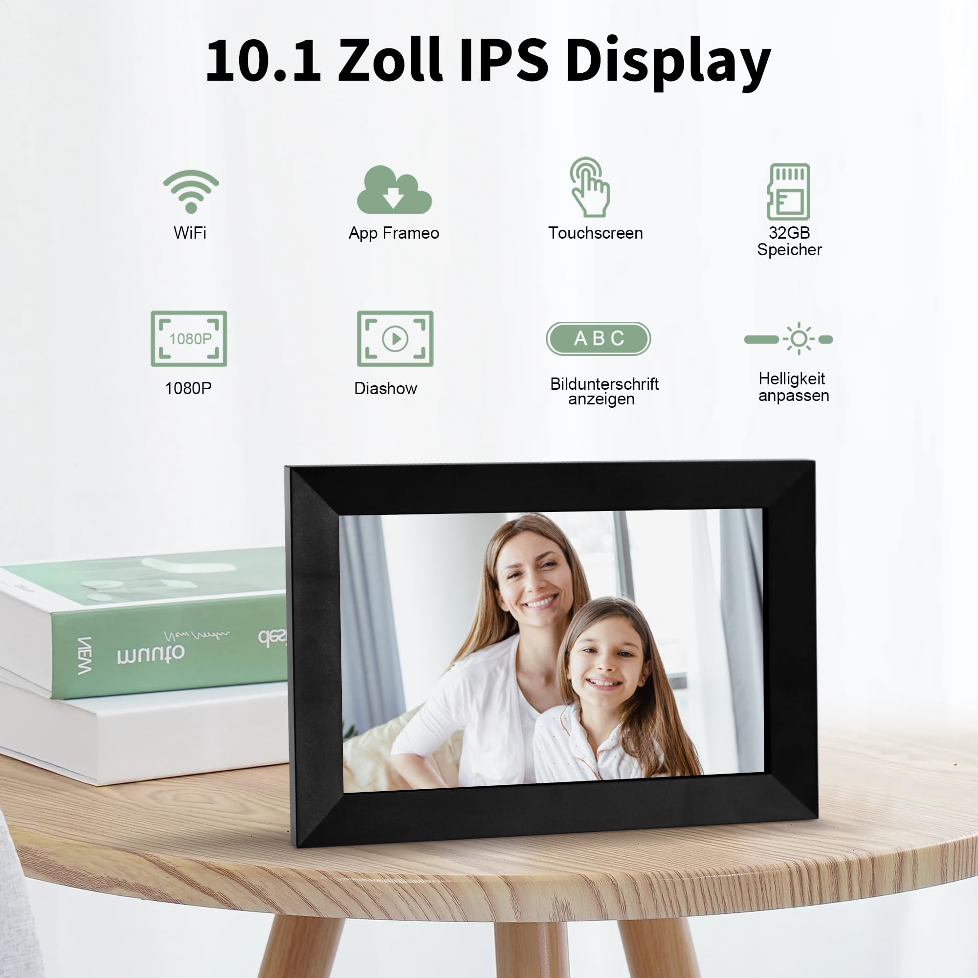 Veidoo Frameo 10.1 Zoll 32GB WiFi Digitaler Bilderrahmen 1280x800 HD IPS Touchscreen