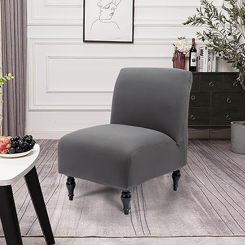 Miniatura 4 de Funda para silla sin brazos, elástica, de elastano, extraíble, jacquard, antideslizante, para silla decorativa sin brazos, protector de muebles para
