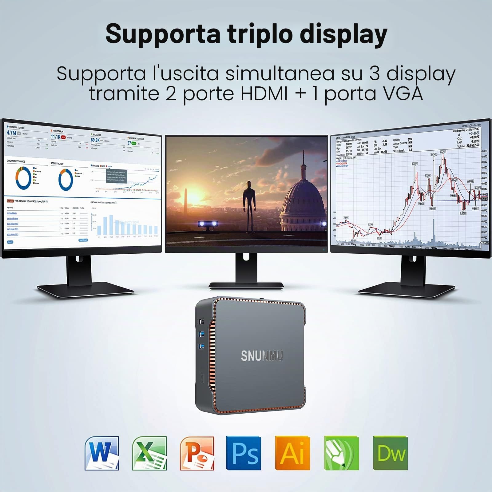 Mini PC,8 GB DDR4L/128GB M.2 SSD, Intel Celeron J4125 (fino a 2,7 GHz) Windows 10 Pro desktop computer, 4K UHD, 2X HDMI e VGA Display, WiFi Dual Band, Gigabit Ethernet, BT 4.2 Micro PC