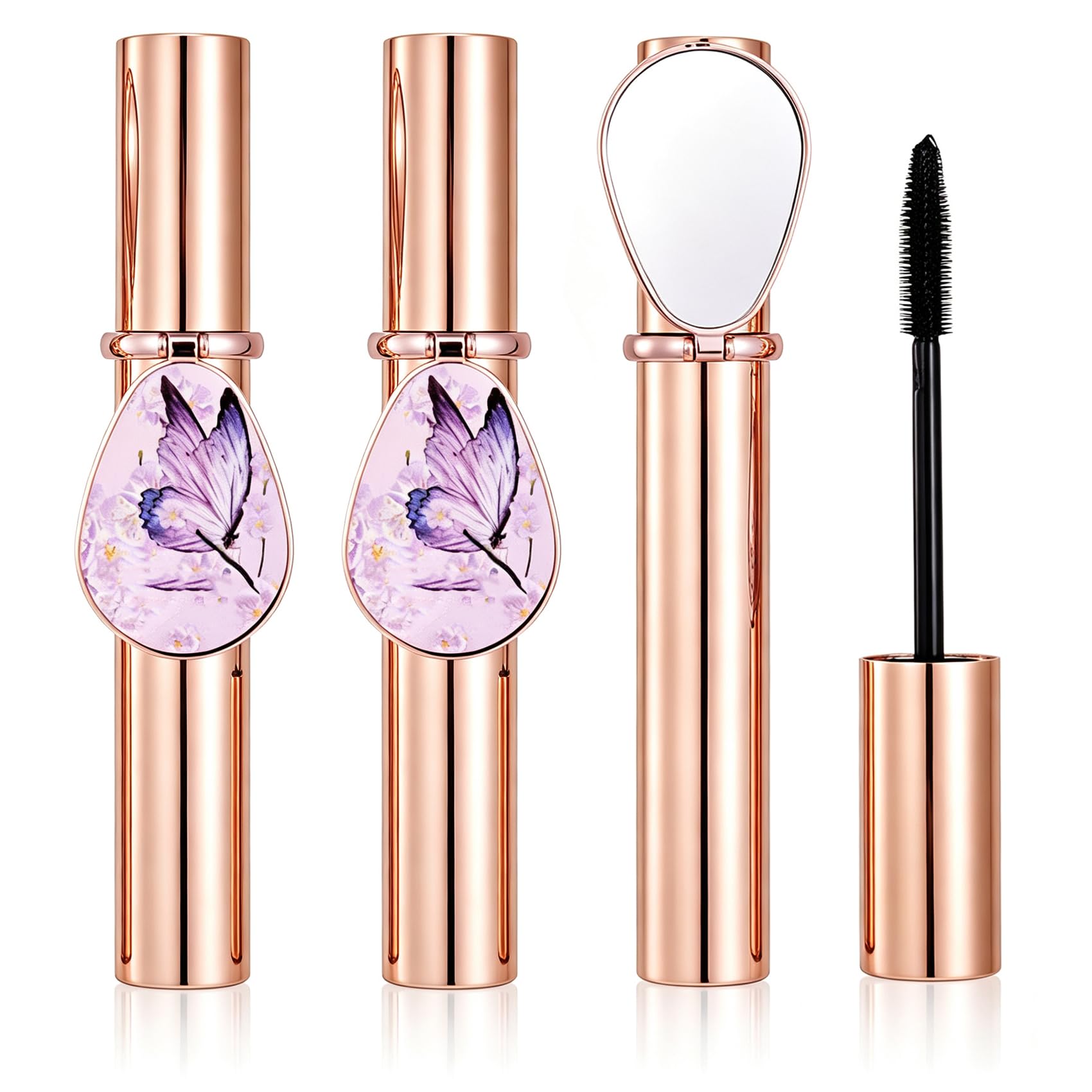 Mascara nero portatile 2-in-1 con specchietto, formula nutriente (3Pcs) | Mascara "tubing" (a polimeri) allungante e volumizzante, con specchietto integrato, a prova di sbavatura, senza grumi