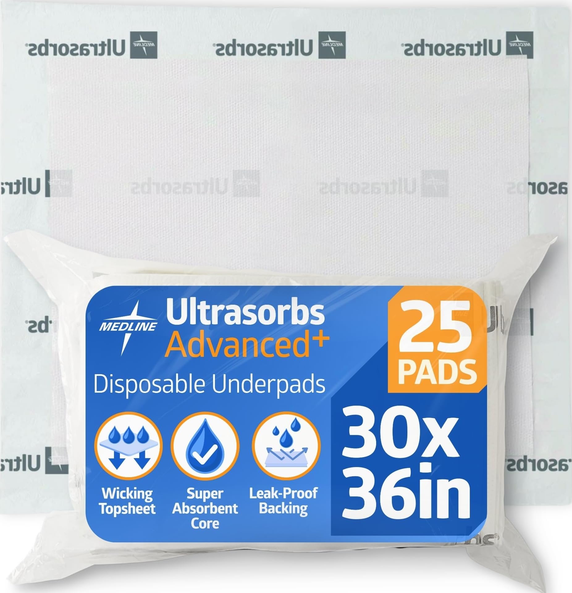 Photo 1 of Medline Ultrasorbs Drypads, 30" x 36", 25 Count