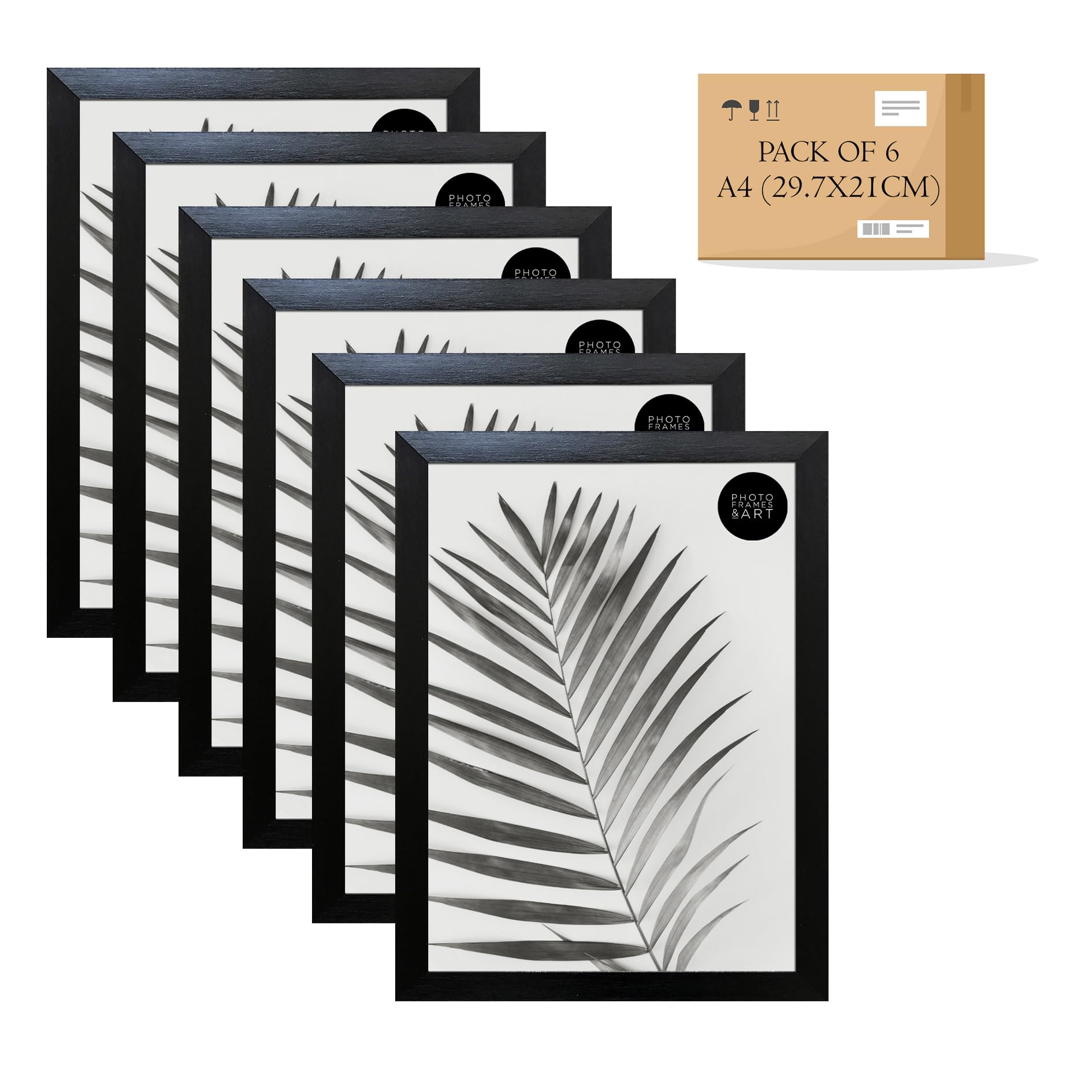 Pf+A Black Real Glass Set Of 6 A4 Photo Frames - A4 Certificate Frames/Multipack A4(21X29.7cm) Picture Frames