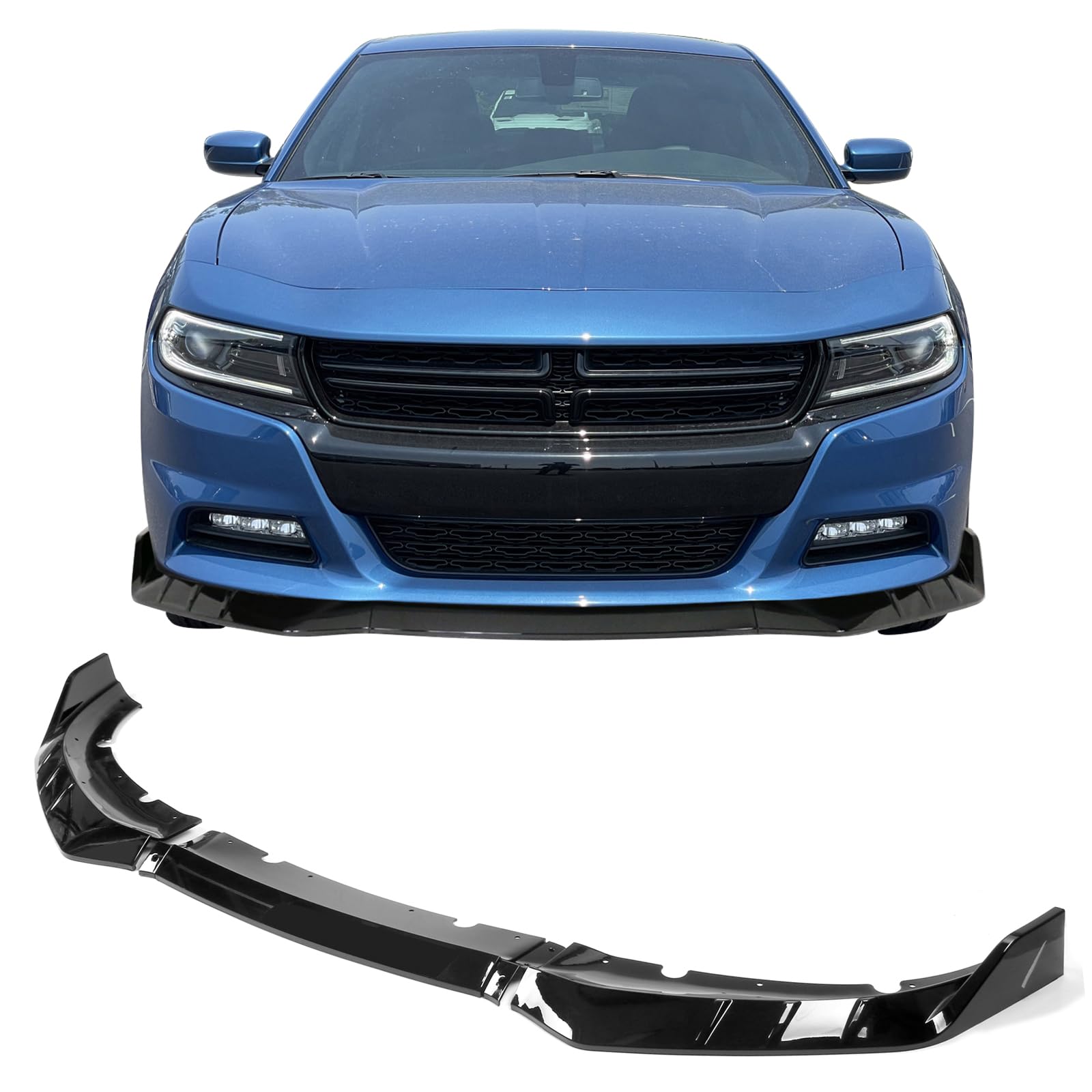 IKON MOTORSPORTSFront Bumper Lip Compatible with 2015-2023 Dodge Charger, IKON V3 Style Gloss Black ABS Front Air Dam Chin Spoiler Splitter 3PCS, 2016 2017 2018 2019 2020 2021