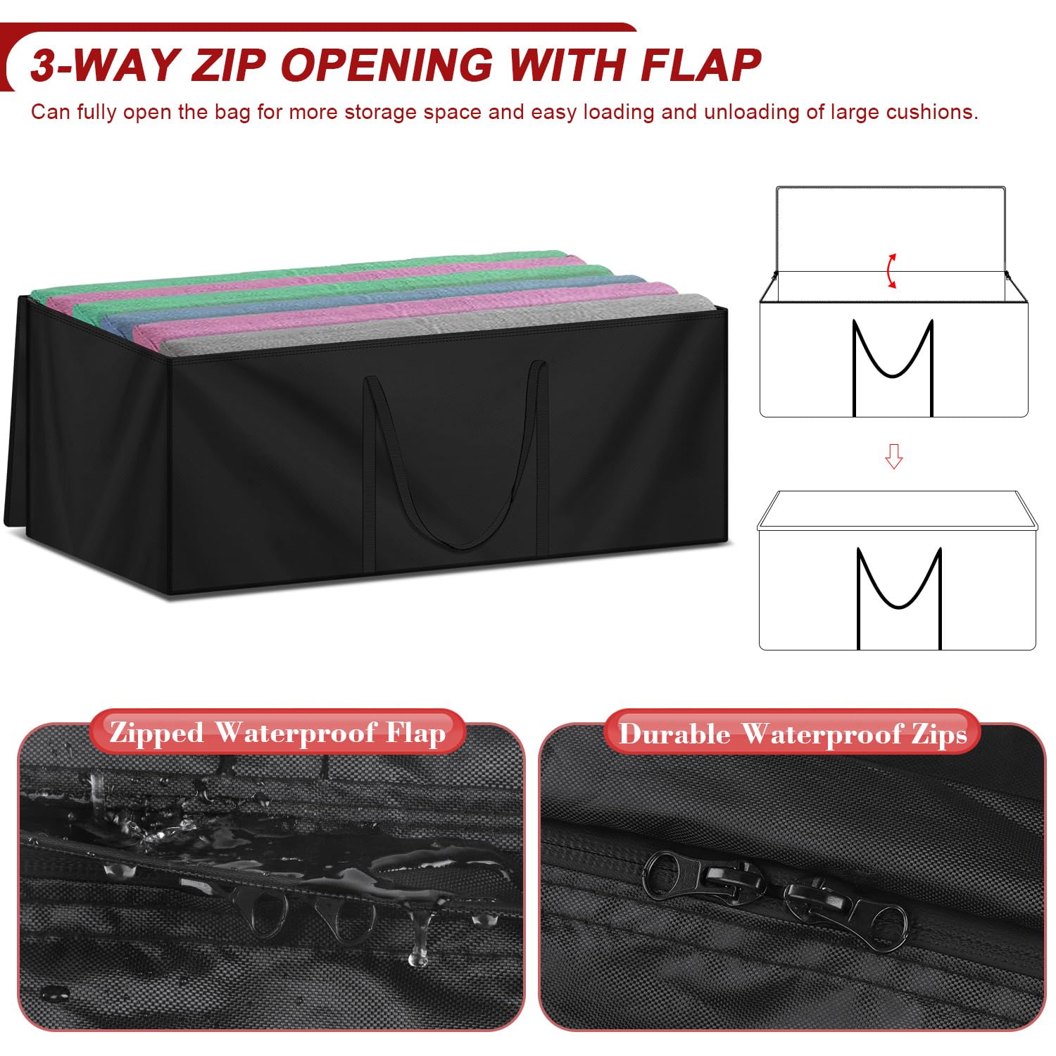 LAMUNI Bolsa de Almacenamiento para Cojines Jardín, Impermeable Funda Cojín Bolsa para Muebles, Grande Bolsa para Cojines de Exterior, Bolsa de Almacenamiento para árbol de Navidad, 175x60x80cm