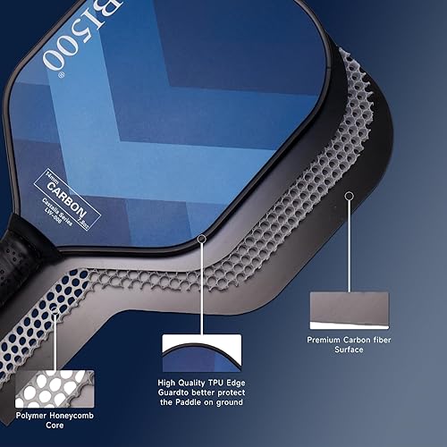 Miniatura 3 de Paletas de pickleball, juego de 2 palas de pickleball de fibra de carbono intermedia, 2 para exteriores + 2 bolas de pepinillo para interiores con