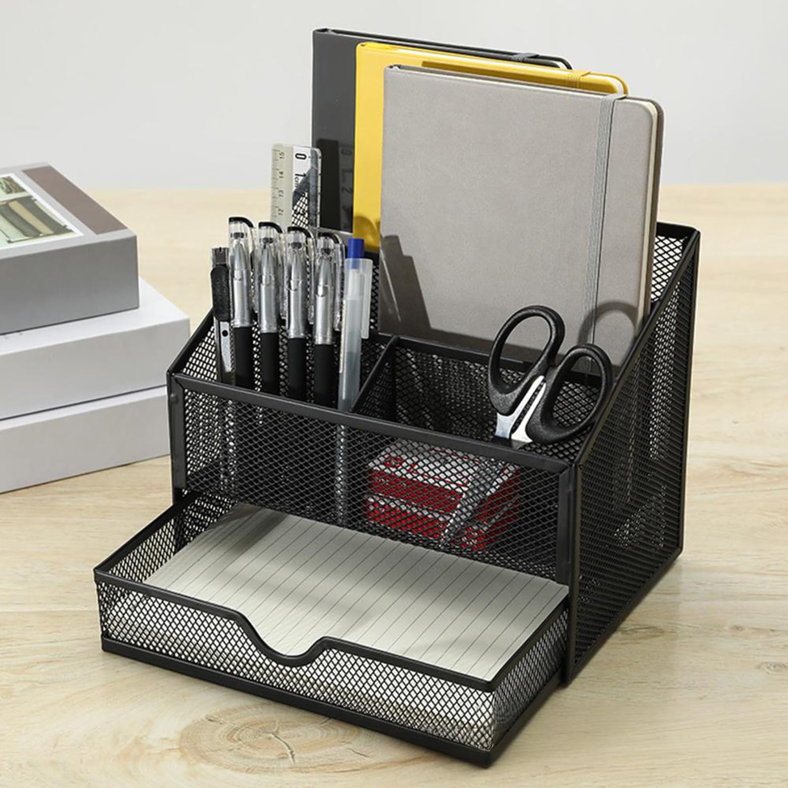 Vassoio da scrivania multifunzionale in metallo con 5 scomparti, cassettiera e portapenne Organizer multifunzionale per penne da scrivania in ferro