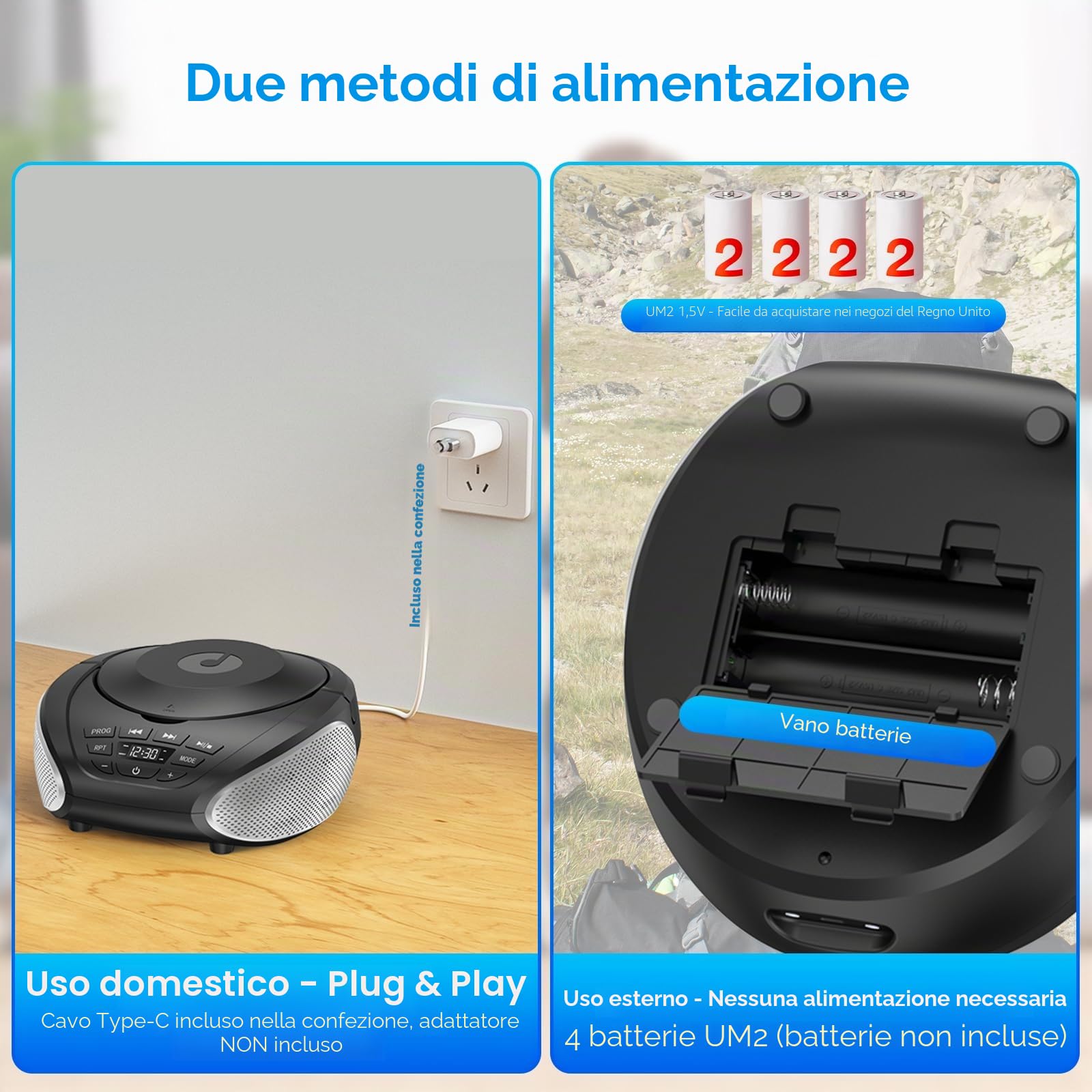 Gueray Lettore CD Portatile Boombox - Radio CD Compatto con Altoparlanti Stereo, Radio FM, Ingresso AUX 3.5 mm, Jack per Cuffie e Display LCD per Interni, Esterni, Viaggi & Audiolibri (Nero + Argento)