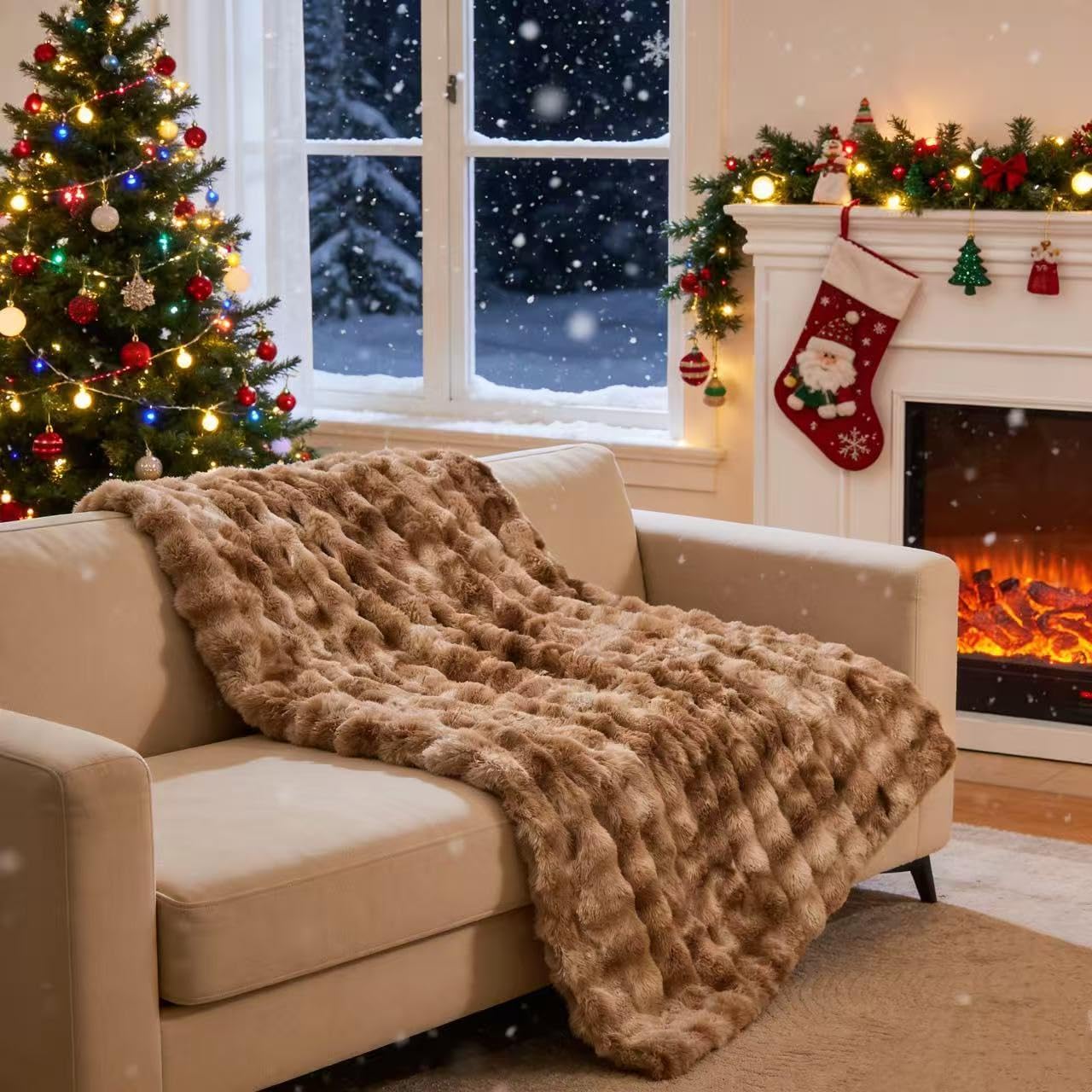 EMME Faux Fur Throw Blanket Tie Dye Brown - Big Bubble Rabbit Cozy Blanket for Couch, Small Fluffy Fuzzy Cozy Blanket, Thick Furry Plush Shaggy Blankets, 650GSM, 50x60 Inches - Image 8