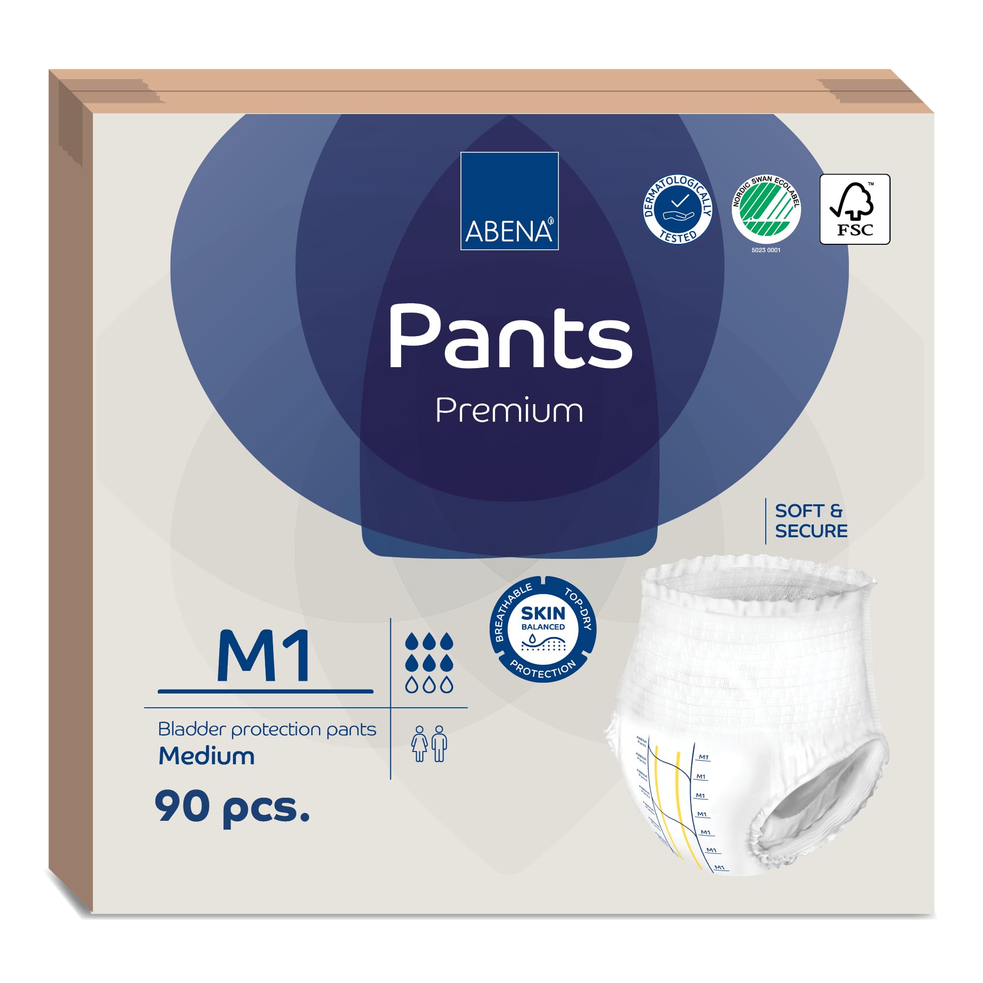 Jednorazowe chłonne pieluchy Abena Pants Premium M1 pudełko 6 opakowań - 90 warstw majtek