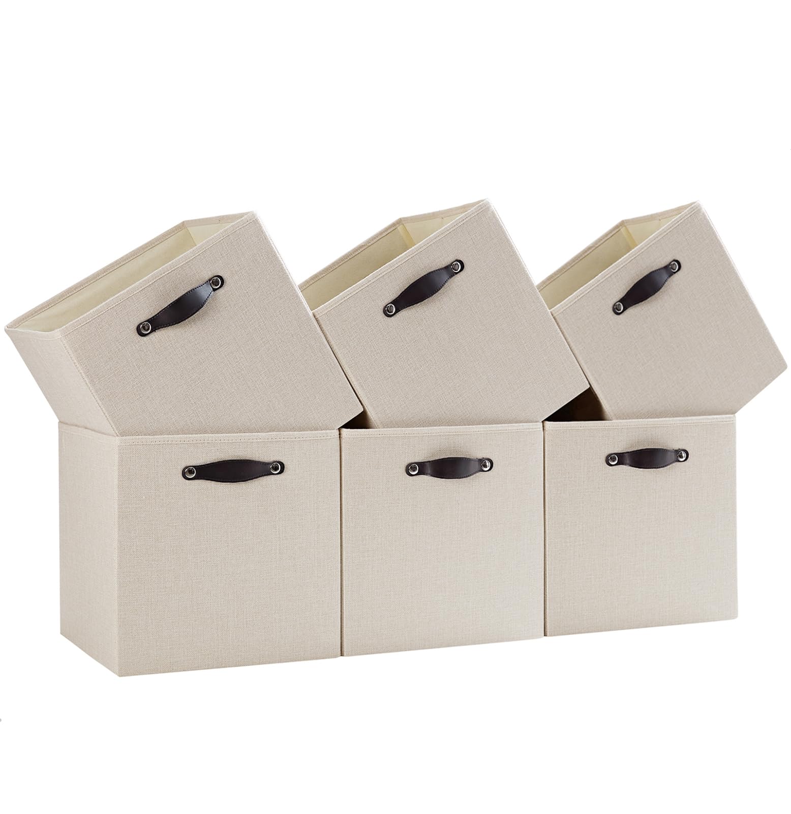 FABINADO Storage Cube | 260g/㎡ Ultra-Fine Linen Cubby Box for Shelf, Bookshelf, Closet, Wardrobe | 30cm Square Drawer Insert Basket | 6 Pack, Candlelit Beige, 30x30x30cm — image 1