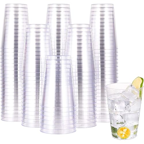 JOLLY CHEF 12 oz Clear Plastic Cups, 100 Pack Heavy-duty Party Glasses, Disposable Plastic Cups for Halloween,Thanksgiving Day, Christmas Party