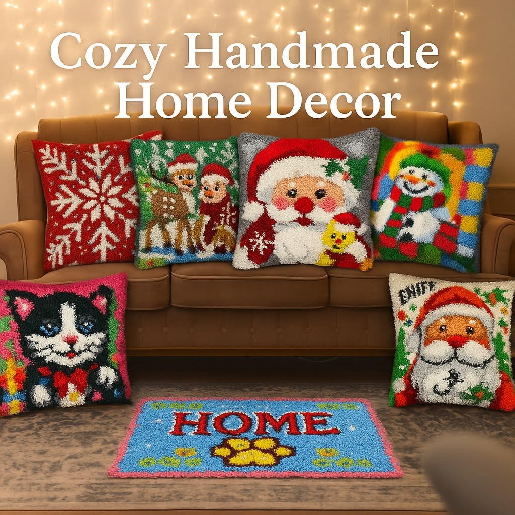 veirousa Colorful Flowers Latch Hook Kits for Adults Beginners - Latch Hook Pillow Kit Pre-Printed Mesh Latch Hook Rug Kits Craft Cushion Set for Home Sofa Decoration 17x17 in. DIY Gift for Mom