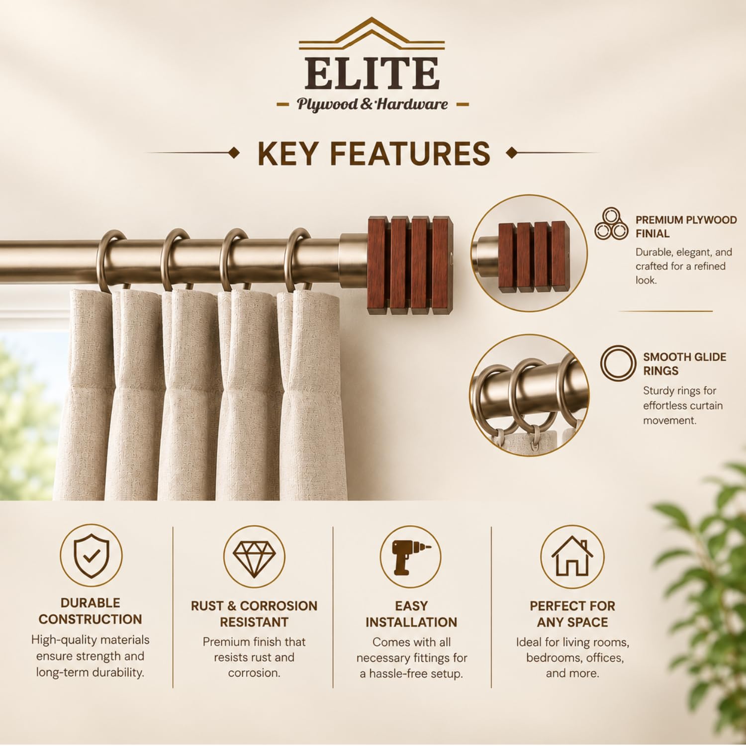 Elite Premium Wooden Curtain End Cap – Elegant Decorative Rod Finial for Window Drapes, Smooth Finish, Durable and Stylish, Perfect for Home & Office Décor (Big Square) — Amazon image 7