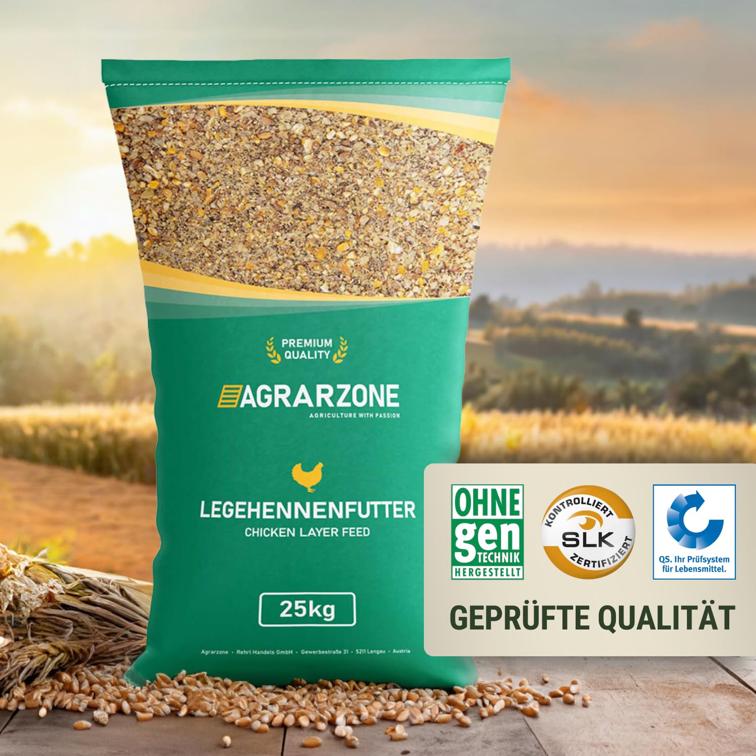 Agrarzone PREMIUM Mangime per galline ovaiole sfarinato 25 Kg - Qualità premium Austriaca, 100% naturale e senza OGM - Aumenta numero e dimensione delle uova, per galline sane