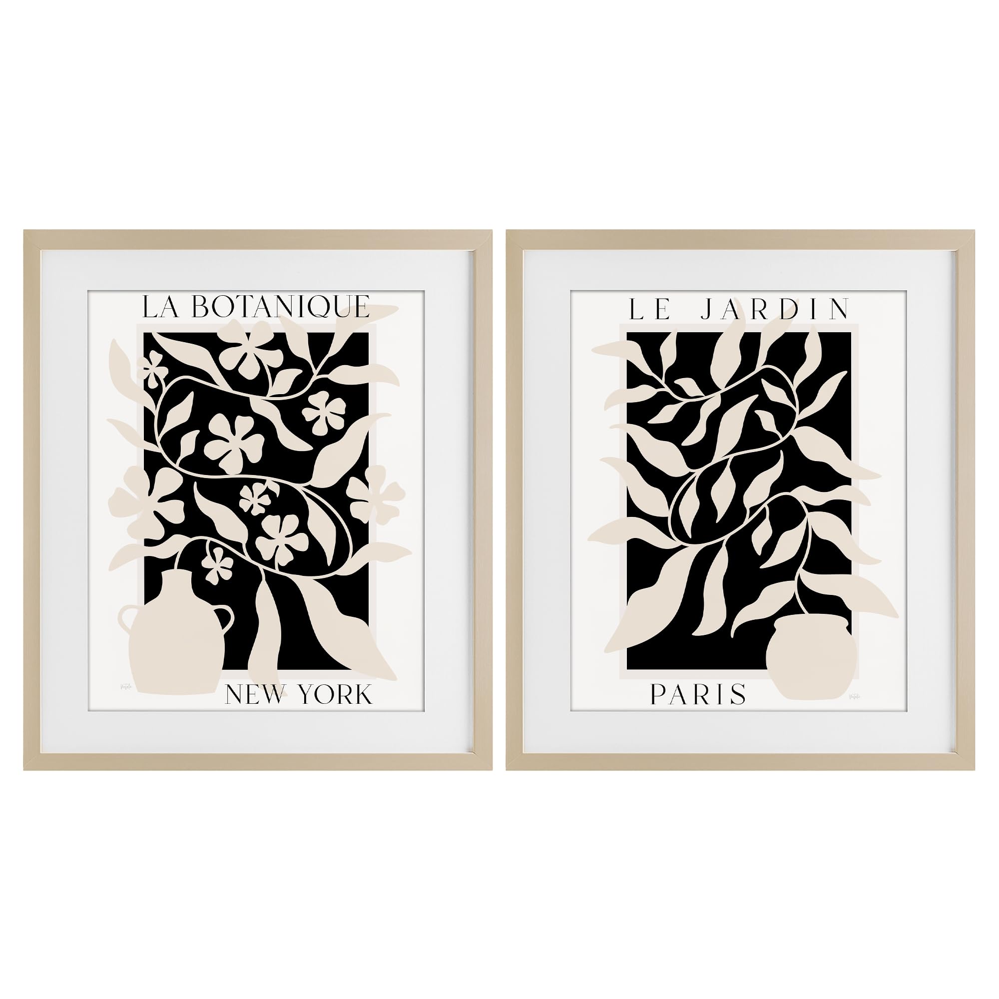 New York Paris Botanical Study, 17 x 21 Inch Framed Print Under Glass Set