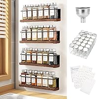 KitHero Magnetic Spice Rack: 24 Glass Jars, 216 Waterproof Labels, Steel Funnel - Fridge/Microwave Organizer for Clutter-Free Kitchen