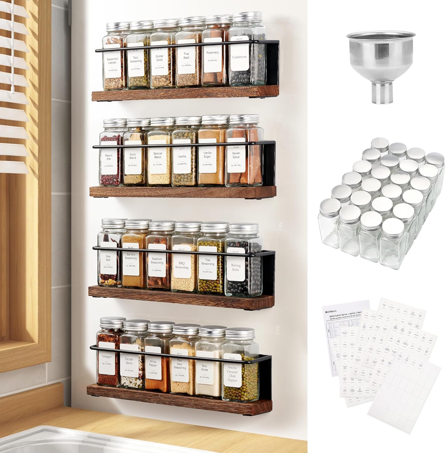Amazon.com: KitHero Magnetic Spice Rack with 24 Jars, 216 Labels