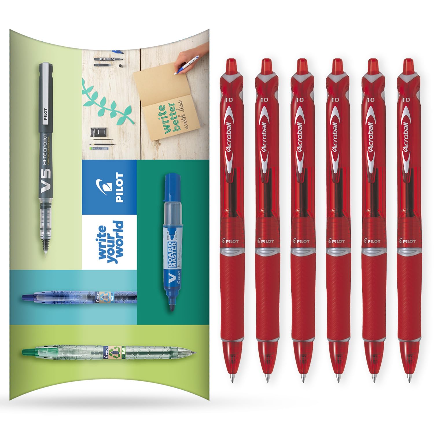 PILOT Acroball Retractable Ballpoint Pen, Begreen Range 79% Recycled, Pack of 6 Pens, Medium 1.0mm Nib