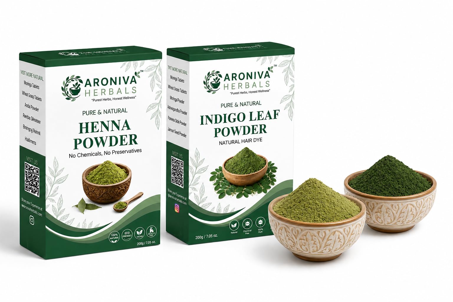 Pure Henna & Indigo Powder Combo for Hair Color (Pack of 2-200g Each) | 100% Organic, Chemical-Free Natural Sojat Mehandi & Indigo Leaves Powder Set-picture-16