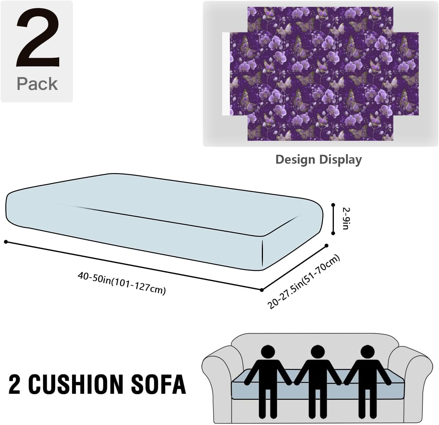 Purple Butterfly Bloom Art Loveseat Covers Couch Covers for 2 Cushion Couch, 2-Piece Stretch Sofa Slipcovers Anti-Slip Washable Furniture Protectors for Dogs Pets
