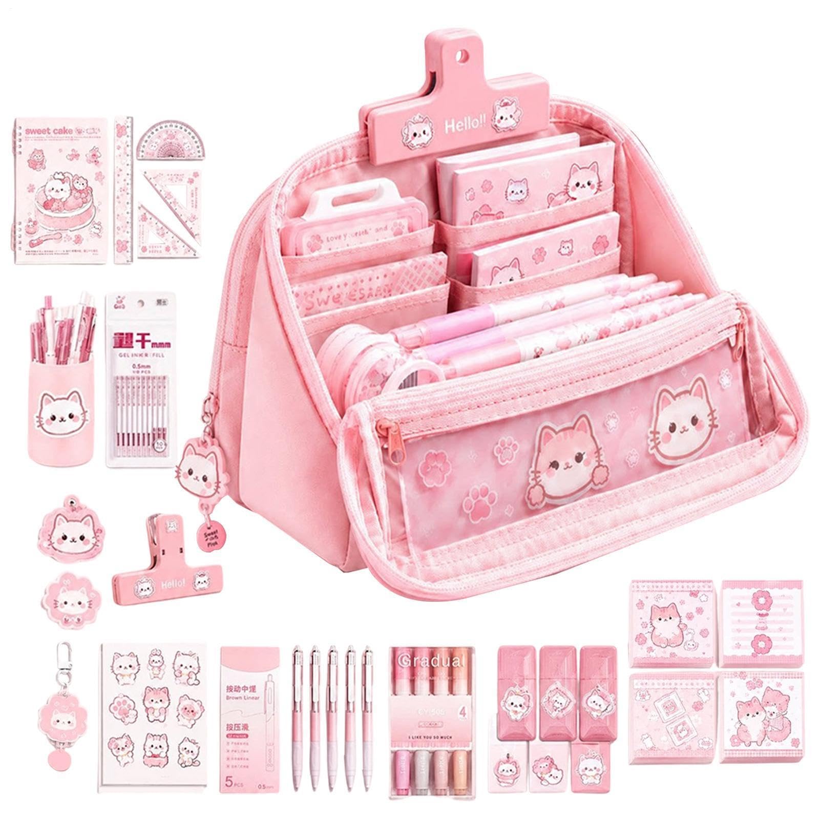 Astuccio Portamatite Con Cancelleria Set Ritorno a Scuola Gatto Stiloso | Set Di Astucci Per Bambini Per Appunti In Classe, Studio Quotidiano, Lezioni D'Arte, Esami, Compagni Di Classe