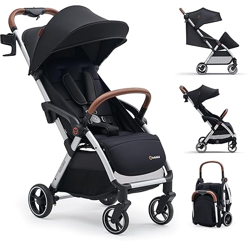 Lightweight Travel Stroller for Baby, Self-Folding Toddler Stroller with Large Canopy, Full-Reclining Seat, Cup Holder Included - Newborn to 50lbs.