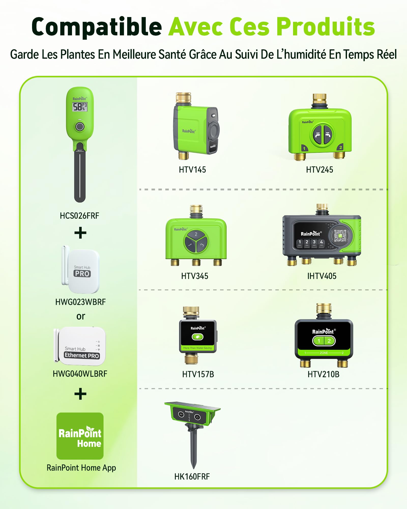 RAINPOINT Capteur d'humidité du sol intelligent avec connexion par application, passerelle nécessaire, système d'irrigation