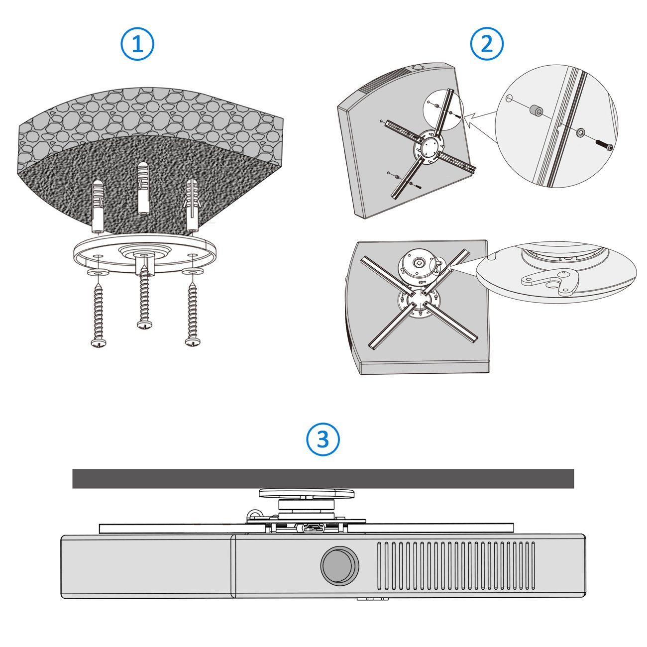 deleyCON Universal Beamer Projektor Deckenhalterung +-15° Neigbar - 360° Schwenkbar - bis 20Kg - Deckenabstand nur 62mm - Variabel - Schwarz