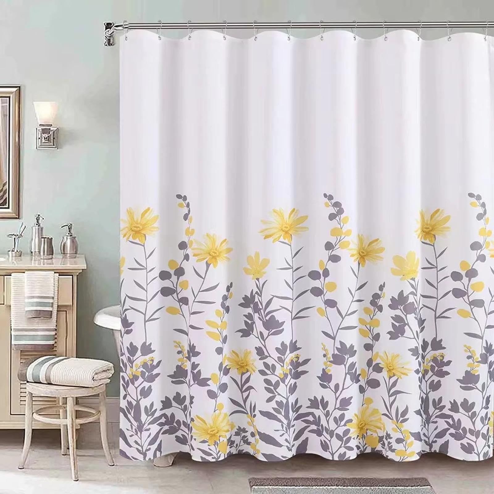 Rideau de douche fleurs jaunes botanique en polyester coloré