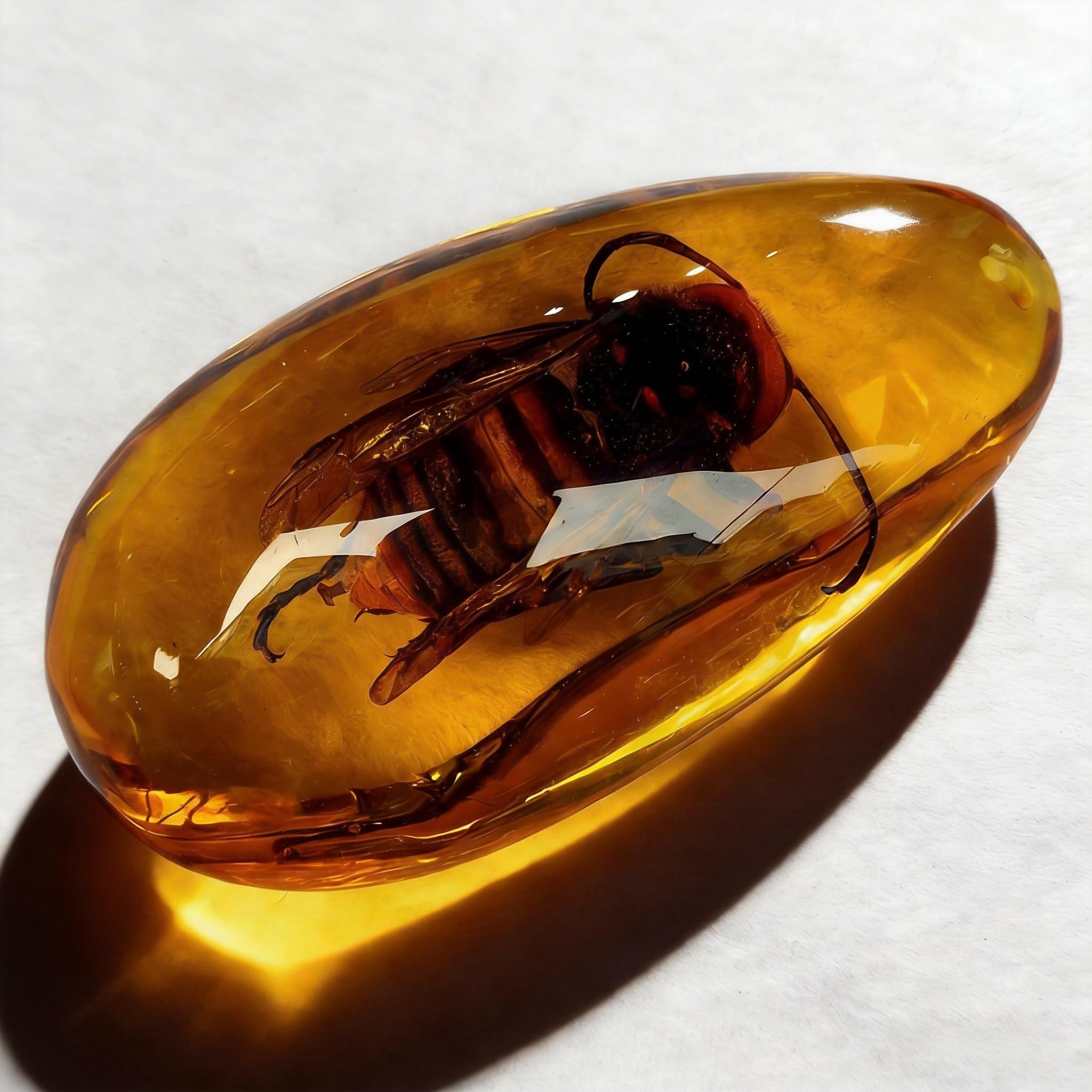Resin Amber Insect Specimen — Dragonfly/Butterfly/Cicada/Scorpion/Beetle/Wasp/Crab/Centipede Replica, 8 x 4 cm Educational Display & Collectible, Lemon Yellow Paperweight (Wasp)