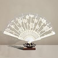 Vista 3 de Handheld Chinese Folding Fan Lace Hand Fans for Women Foldable Bulk for Party Wedding Church Dancing (White)