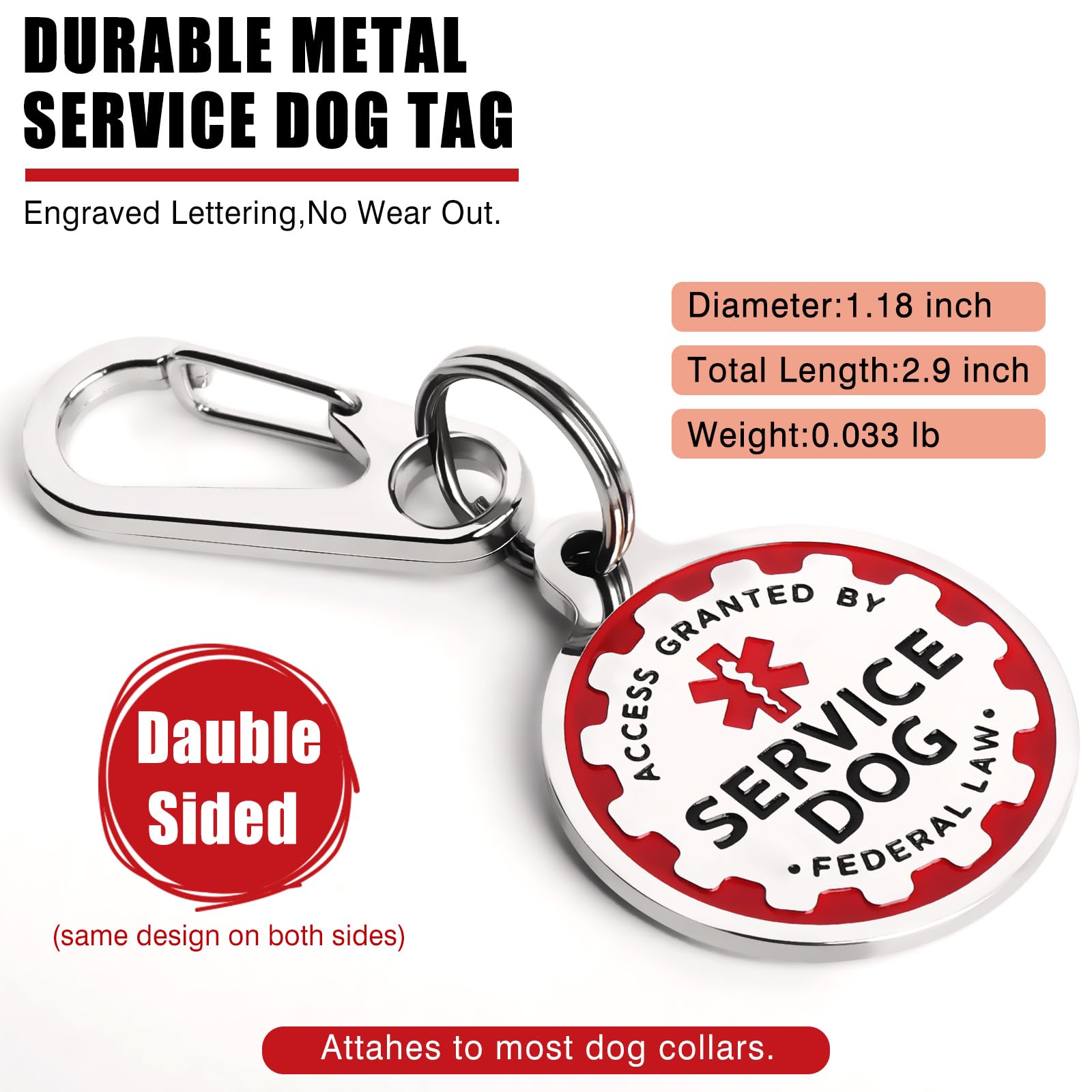 Arnés de chaleco de servicio para perro + etiqueta de identificación + 10 parches, placa de metal duradero y chaleco reflectante de apoyo emocional con asa para perros medianos, fácil de poner