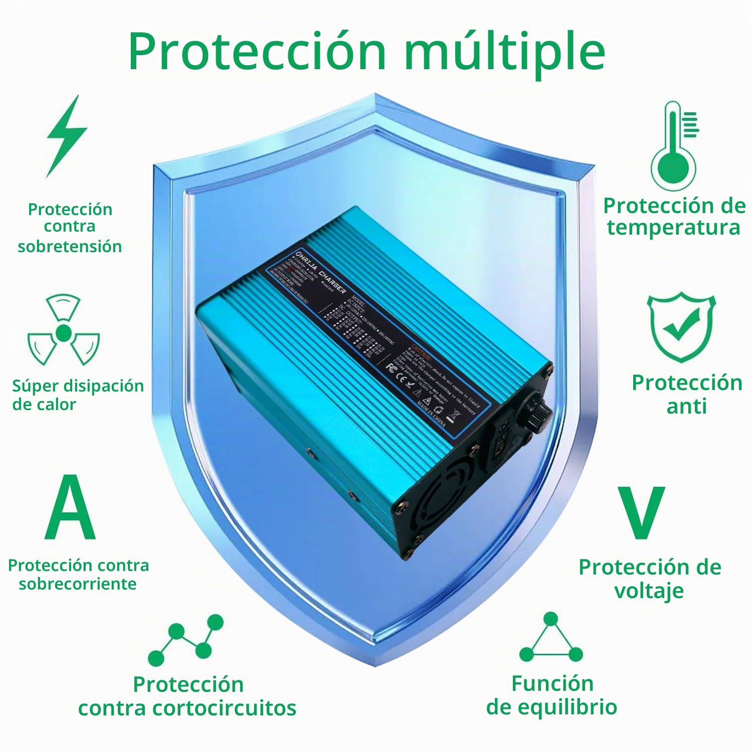 Cargador de batería LiFePO4 de 29,2 V y 10 A, Compatible con Carga rápida, Exterior Azul, con Conector Gris Anderson de 50 A.