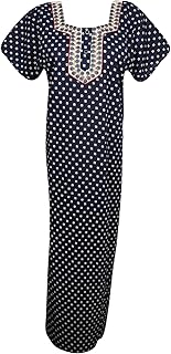 Mogul Interior Women's Caftan Nightgown Black Embroidered Cotton Housedress L