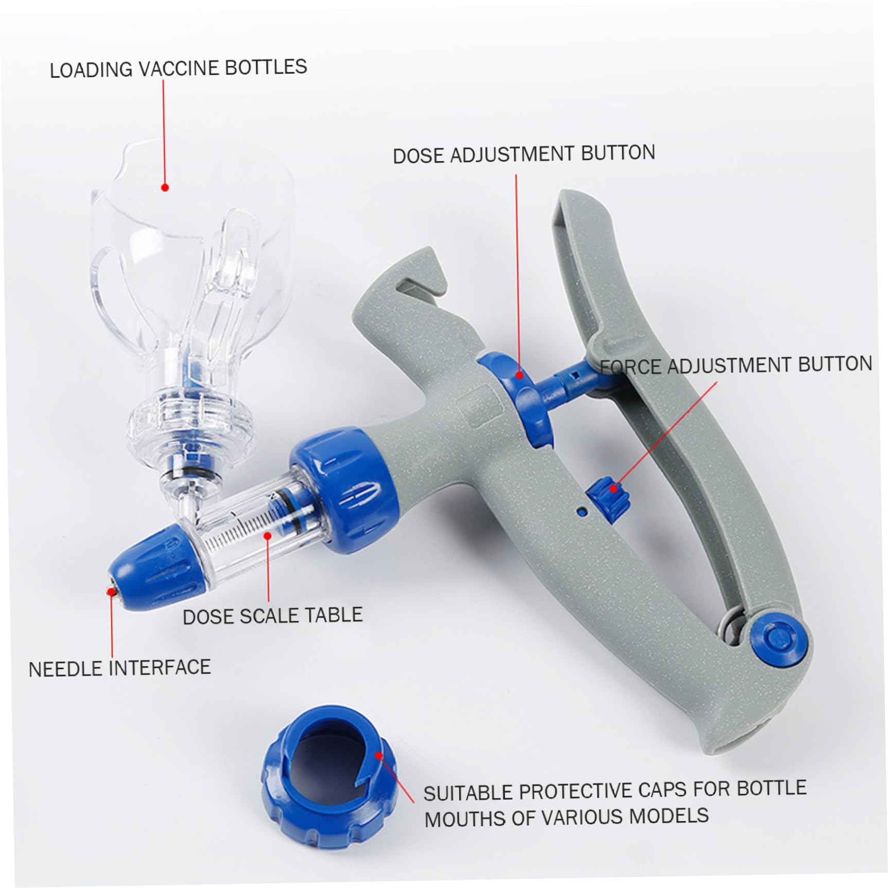 Stéringe d'injecteur automatique, pistolet de chèvre de seringue injecteur automatique, pistolet à seringue de bétail 5 ml avec insertion de bouteille continu réglable à la seringue de bétail précise