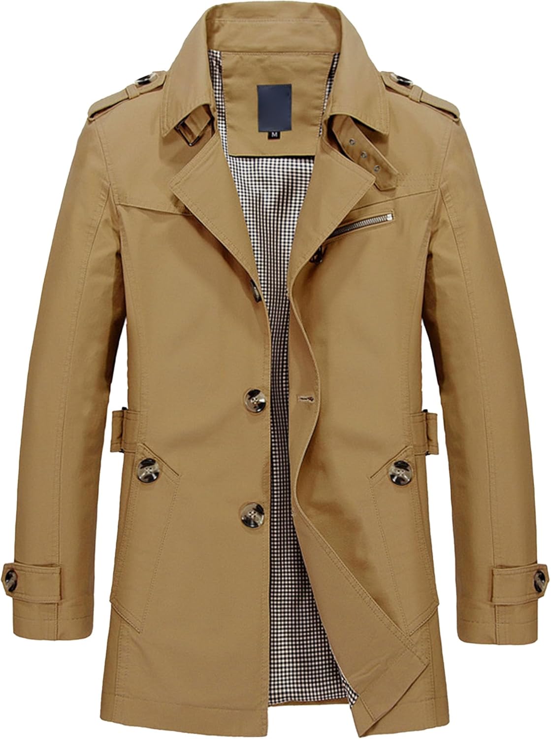 Mens Military Trench Lightweight Coat Long Sleeve Single Breasted Windbreaker Slim Fit Turn Down Collar Jacket