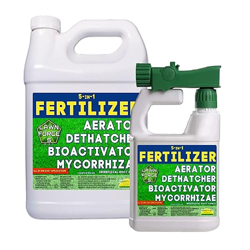 Nature's Lawn & Garden Lawn Force 5, fertilizante líquido natural todo en 1, aireador, desthatcher, con ácido húmico y fúlvico, algas marinas algas