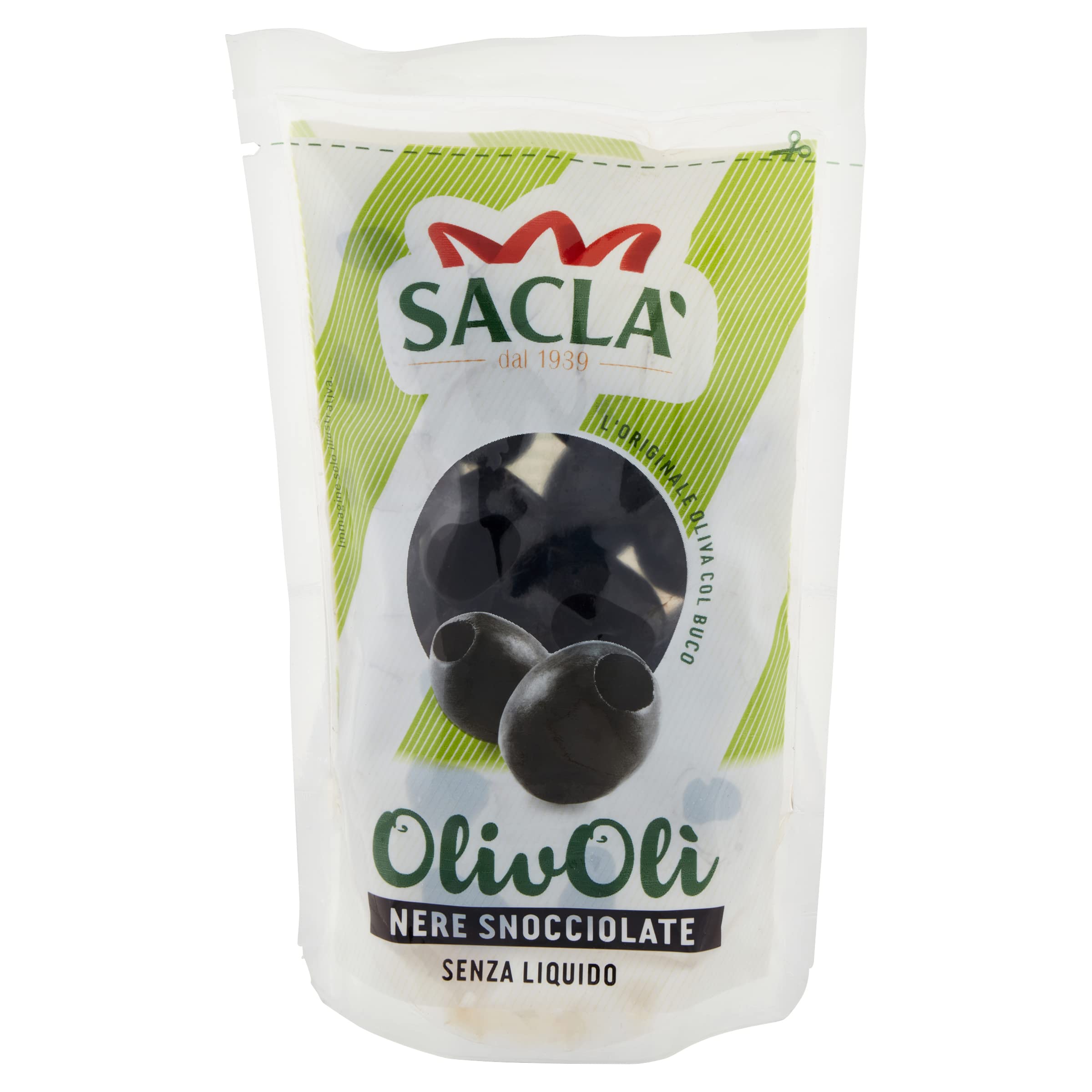 Saclà, OlivOlì, Olive Nere Snocciolate, Ideali per Insalate e per Arricchire i Tuoi Piatti, Busta, 75g, Senza Liquido, Confezione da 24 pezzi
