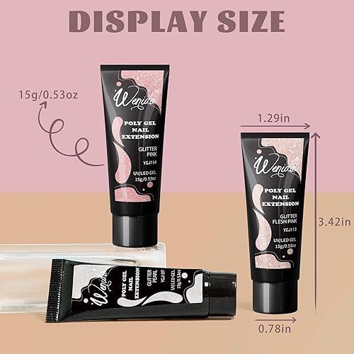 Miniatura 3 de Wenida Kit de gel de extensión de uñas, juego de gel transparente con purpurina para arte de manicura de uñas en casa