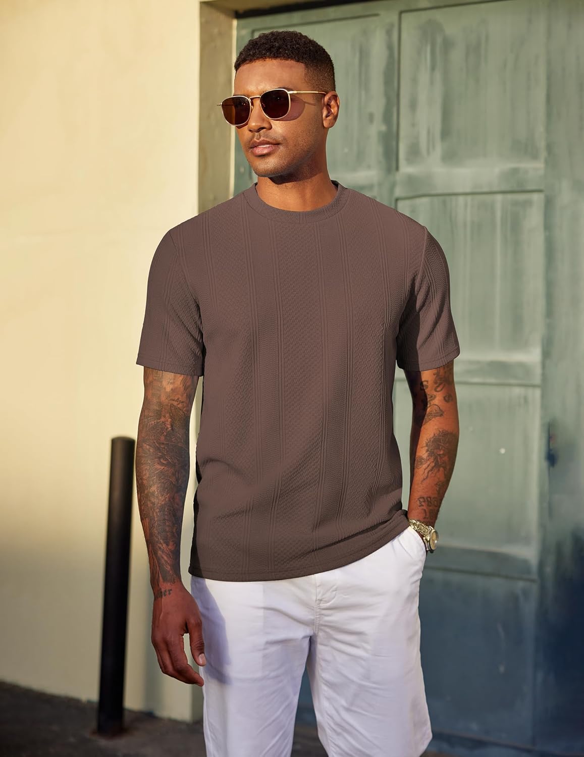 COOFANDY Men's T-Shirt Short Sleeve Crew Neck Textured Shirts Classic Knit Pullover Tees - Image 2