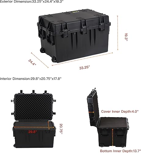 Miniatura 5 de MEIJIA Funda portátil impermeable para todo tipo de clima, espuma de ajuste personalizable con ruedas giratorias y mango retráctil, 33.25 x 24.4 x