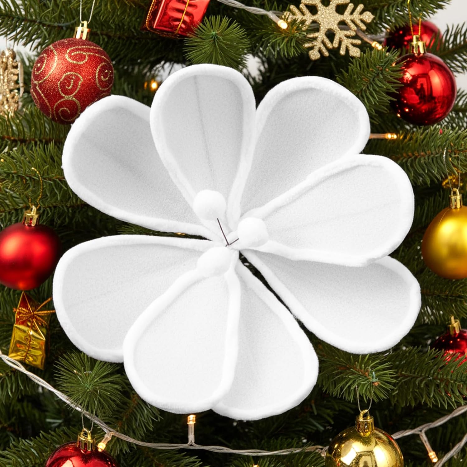 Hillban 10 Pcs Large 10 Inch Artificial Velvet Poinsettia Christmas Flowers Poinsettia Christmas Decor Artificial Magnolia Flower Ornament with Stem for Xmas Tree Wreath Holiday Wedding Party(Red)