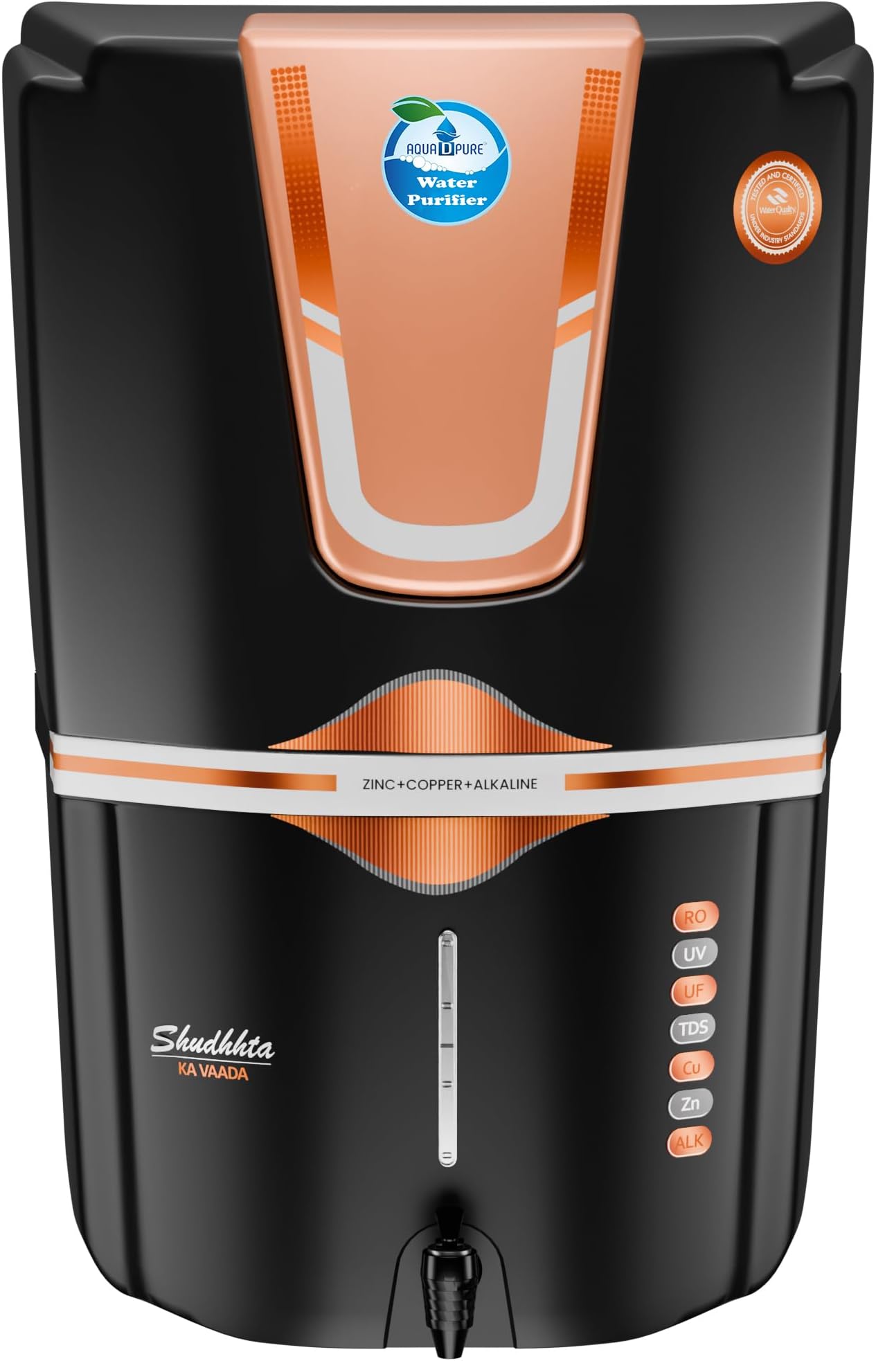 AQUA D PURE Zinc RO Water Purifier with Bio Copper and Alkaline Filter Technology Purification, UV, UF and TDS Controller | 12Litre | Fully Automatic Function and Best For Home and Office