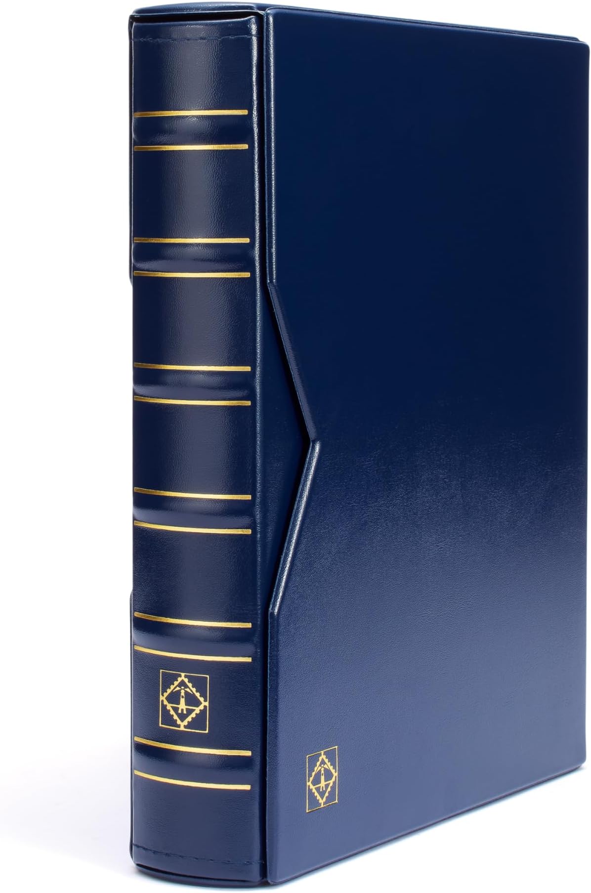 LIGHTHOUSE - Vario Classic Binder - 4-Ring Binder with Padded Leatherette Cover and Slipcase for up to 50 Sheets - Blue