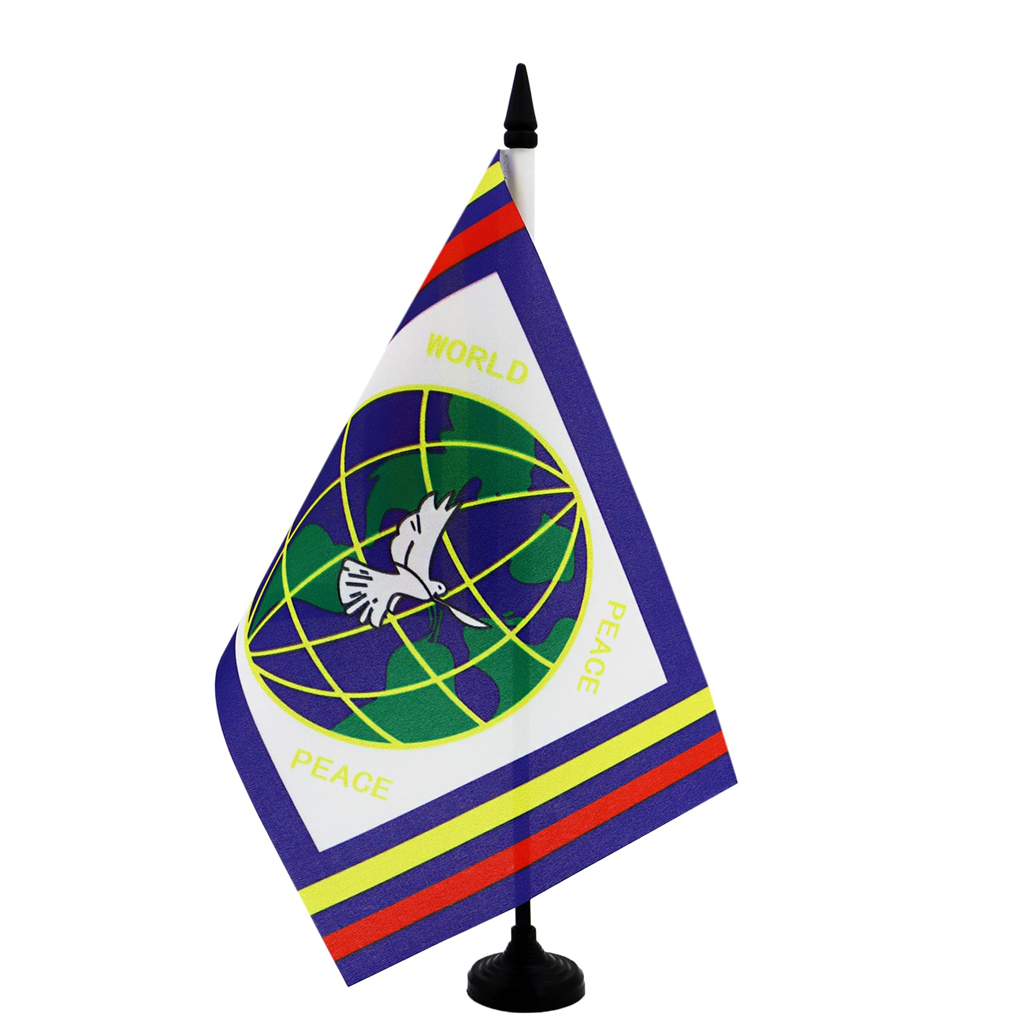 AZ FLAG Bandiera da tavolo Pace nel mondo 21x14 cm Piccola bandiera World Peace 100% poliestere asta 25 cm base plastica nera